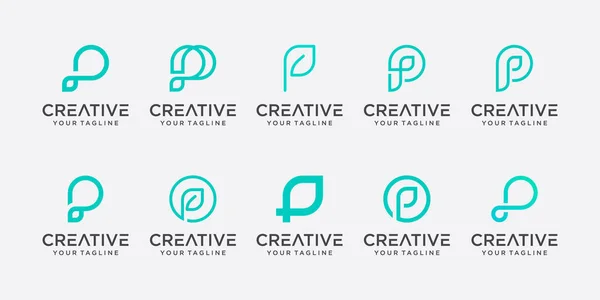 Soyut P harfi logo şablonu seti. Doğanın simgeleri, organik