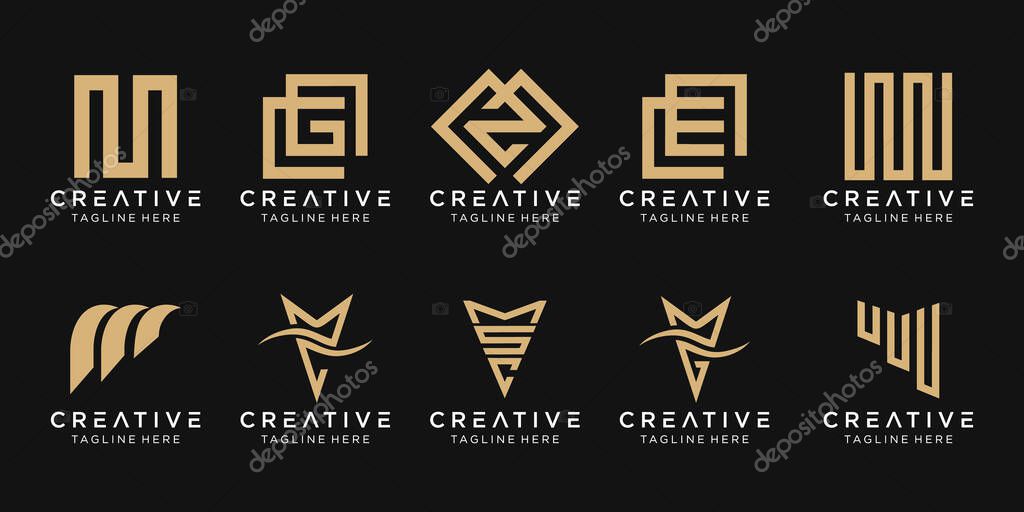 Set of abstract monogram letter M logo template. icons for business of fashion, sport, luxury.