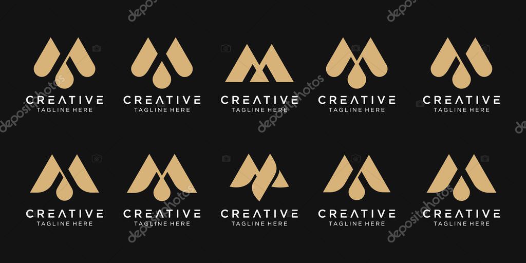Set of abstract monogram initial M logo template. icons for business of fashion, sport, luxury.