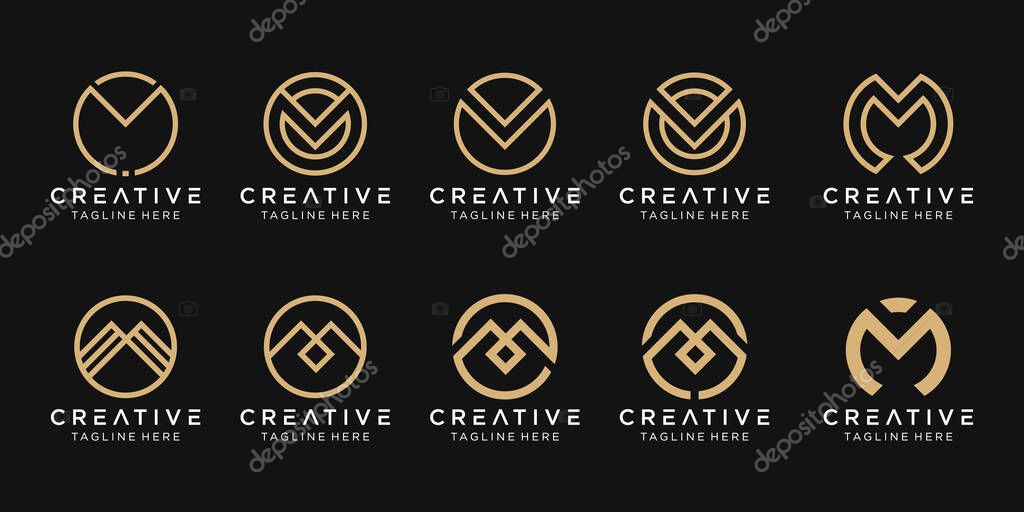 Set of abstract monogram M logo template. icons for business of fashion, sport, technology.