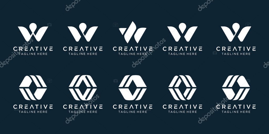 Collection initials W logo design template. icons for business of fashion, digital, technology, simple.