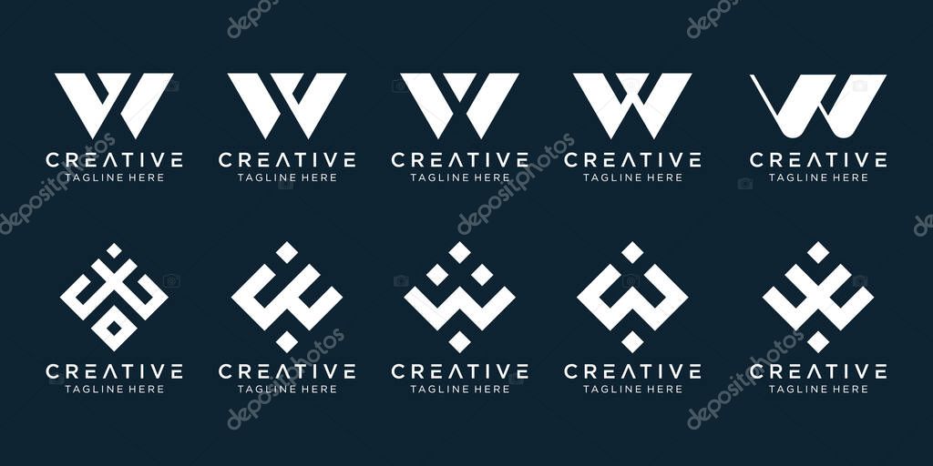 Collection initials W logo design template. icons for business of fashion, digital, technology, simple.