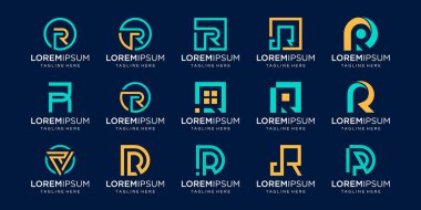 Baş harf R R R logo şablonu seti. Moda, iş dünyası, danışmanlık ve teknolojinin simgeleri.