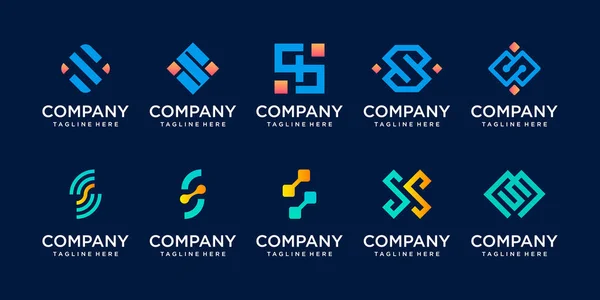 Conjunto Colección Inicial Letra Logotipo Plantilla Diseño Iconos Para Negocios — Vector de stock