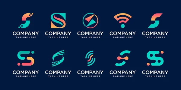 Conjunto Coleção Inicial Letra Logotipo Modelo Design Ícones Para Negócios — Vetor de Stock