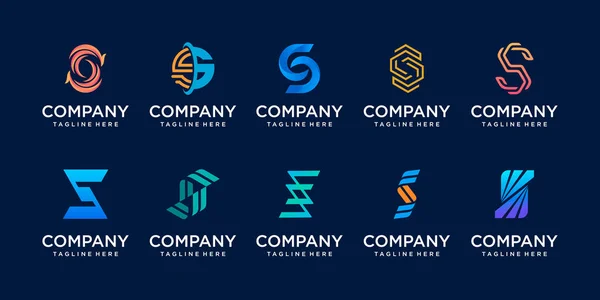 Conjunto Coleção Inicial Letra Logotipo Modelo Design Ícones Para Negócios — Vetor de Stock