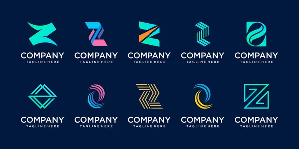 Conjunto Coleção Inicial Letra Modelo Design Logotipo Ícones Para Negócios — Vetor de Stock