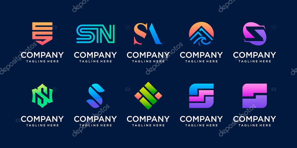 Set of collection initial letter S SS logo design template. icons for business of fashion, sport, automotive, technology digital.