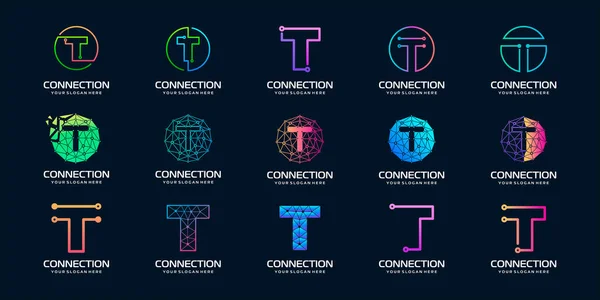 T Modern Dijital Teknoloji Logosu Tasarımı. Logo teknoloji, dijital, bağlantı, elektrik şirketi için kullanılabilir..