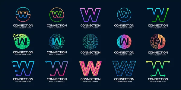 W Modern Dijital Teknoloji Logosu Tasarımı. Logo teknoloji, dijital, bağlantı, elektrik şirketi için kullanılabilir..