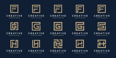 F, G ve H harflerinin kare şeklinde dizayn edildiği bir set. Vektör şablonu