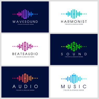 Sembol darbe logosu tasarımı. Müzik çalar elementi. Logo elektronik müzik, ses, eşitleyici, mağaza, DJ, gece kulübü, disko. Ses dalgası logosu kavramı.