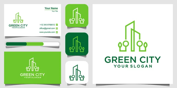 Vert Ville Immobilier Logo Design Vectoriel Bâtiment Modèle Symbole Contour — Image vectorielle