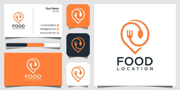 Projekt Logo Lokalizacji Żywności Koncepcją Ikony Pin Połączeniu Widelcem Łyżką — Wektor stockowy