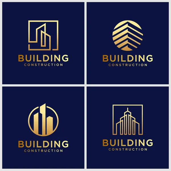 Çizgi Konseptli Logo Tasarımı Logo Tasarımı Lham Çin Şehir Binası — Stok Vektör