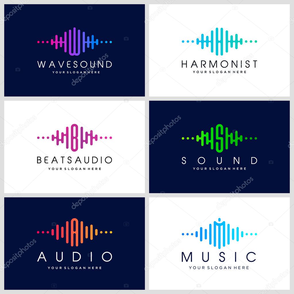 Symbol pulse logo design. music player element. Logo template electronic music, sound, equalizer, store, dj, nightclub, disco. Audio wave logo concept.
