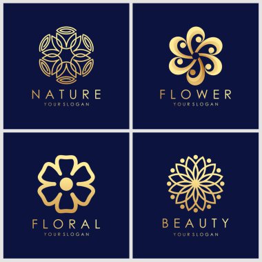 Altın Minimalist zarif çiçek logosu dizaynı. Kozmetik, yoga ve kaplıca tasarımı ilham verici..