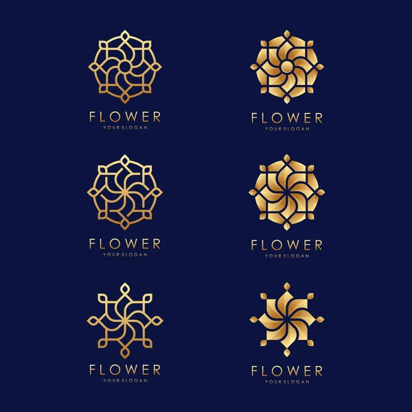 Çizgi Sanatı Kavramına Sahip Minimalist Altın Renkli Çiçek Logosu Tasarımı — Stok Vektör