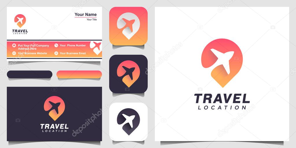 Air travel logo. Travel logo. Pin logo. Location on map logo concept. Plane icon. Plane logo. Plane vector. Airplane logo. Airplane icon. Airplane vector.