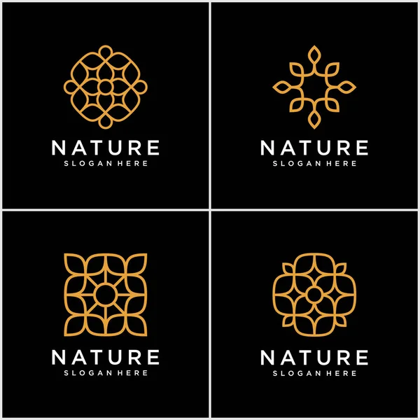 Logodesign Vorlagen Trendigen Linearen Stil Mit Blumen Und Blättern Schilder — Stockvektor