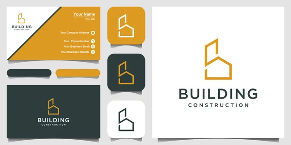简约的金色字母B标志设计与家庭建筑元素和名片 — 图库矢量图片