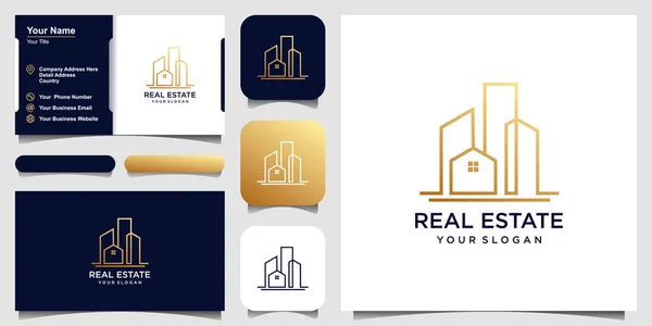 Diseño Del Logotipo Del Edificio Con Concepto Línea Ciudad Edificio — Vector de stock