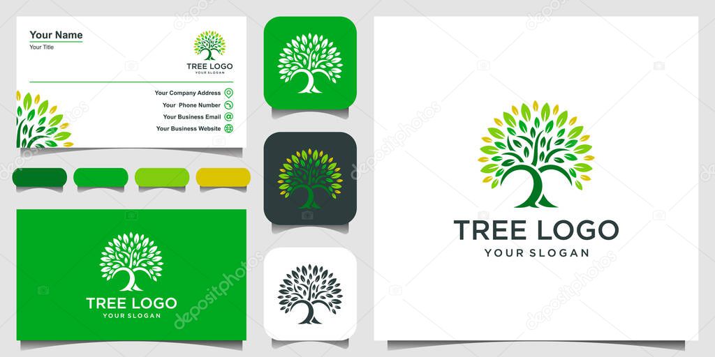 Tree vector icon. logo design elements. Green Garden Vector Logo Template and business card design