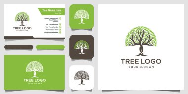 Ağaç logosu tasarımı elementleri. Yeşil Bahçe Vektör Logo Şablonu ve kartvizit Tasarımı
