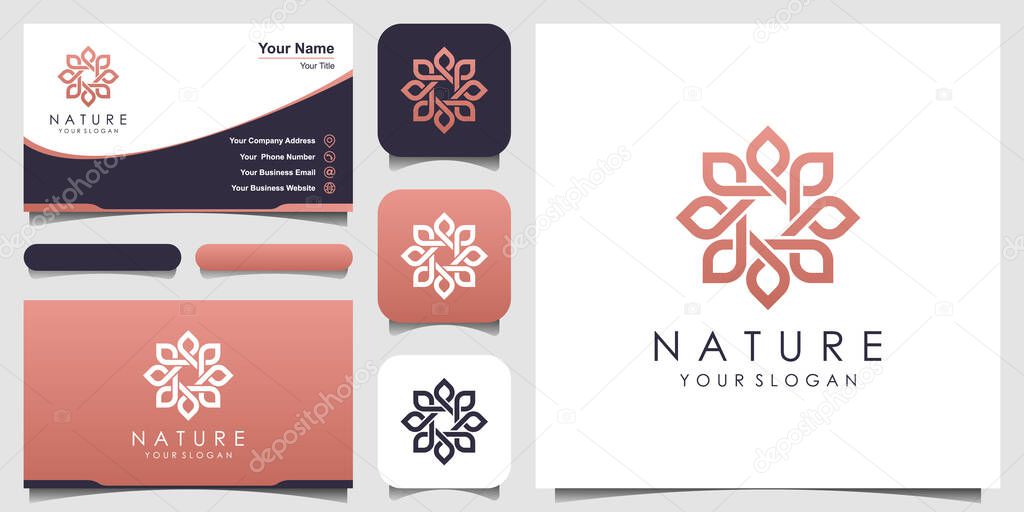 Minimalist elegant floral rose logo design with line art style. logo for beauty, Cosmetics, yoga and spa. logo and business card design