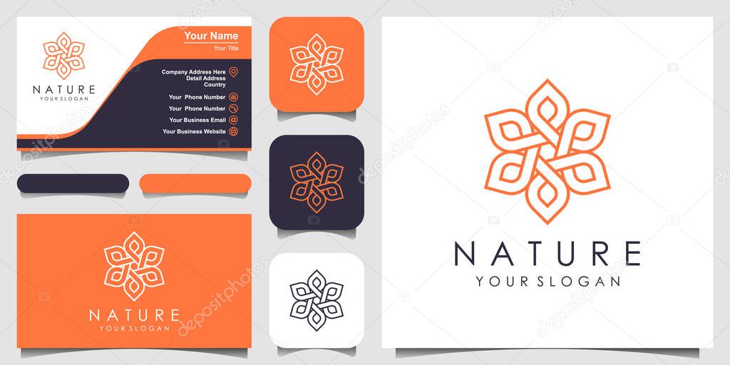 Minimalist elegant floral rose logo design for beauty, Cosmetics, yoga and spa. logo design and business card