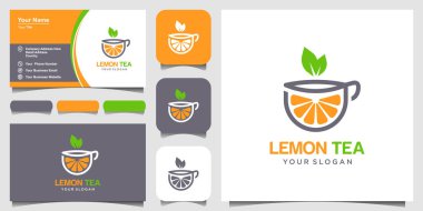 limon ve çay fincanı soyut vektör logosu ve kartvizit tasarımı