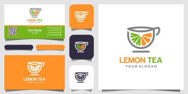limon ve çay fincanı soyut vektör logosu ve kartvizit tasarımı