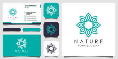 Çizgili sanat tarzı logosu ve kartvizit tasarımı olan minimalist zarif çiçekli bir gül. Güzellik logosu, kozmetik, yoga ve kaplıca. logo ve kartvizit tasarımı