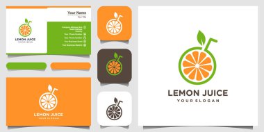 Limonlu limon dilimi düz vektör logosu ve kartvizit tasarımı