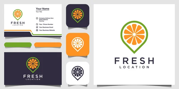 Portakal Suyu Noktası Logosu Meyve Suyu Konumu Yiyecek Restoran Logosu — Stok Vektör