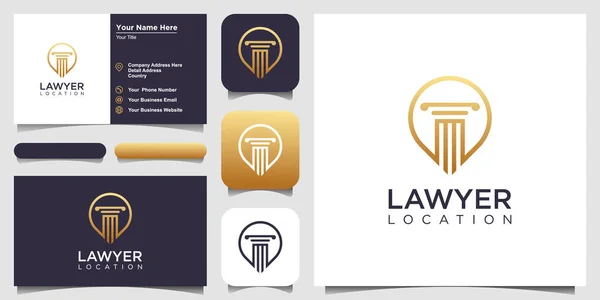 stock vector creative pillar and pin concept. Law and Attorney logo designs template with line art style. Lawyer location logo and business card design