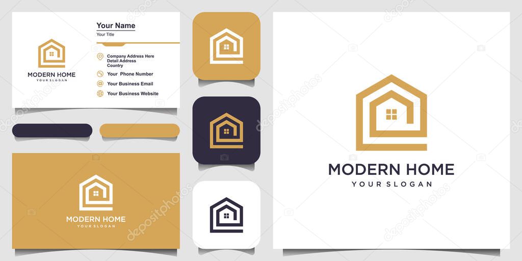 Build house logo design with line art style. home build abstract For Logo and business card design