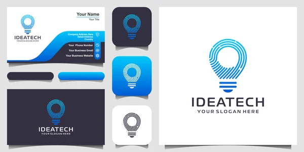 stock vector creative bulb tech logo and business card design. Idea creative light bulb with technology concept . Bulb digital logo technology Idea