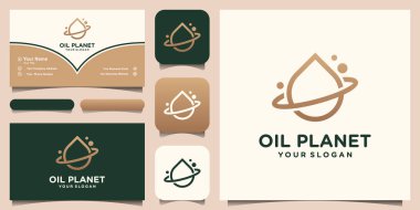 Su damlası logosu bir gezegen halkasıyla birleşmiş. Zeytinyağı gezegeni. Logo ve kartvizit tasarımı
