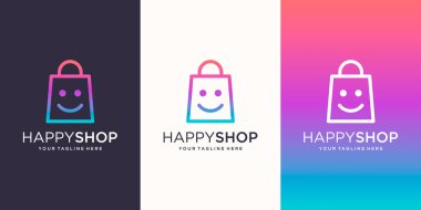 Happy Shop Logo Şablonu, çanta ve gülümseme.