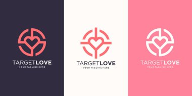 Hedef Aşk Logosu Şablon Tasarımı. İllüstrasyon kalbi ve hedef işareti..