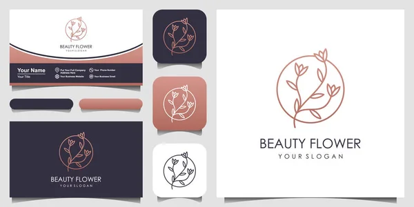 Floral Rose Line Art Style Logo Business Card Design Logo — Stock Vector