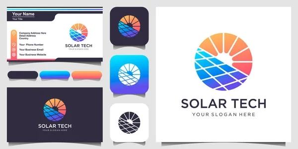 Símbolo Sol Energia Solar Logotipo Design Modelo Design Cartão Visita — Vetor de Stock