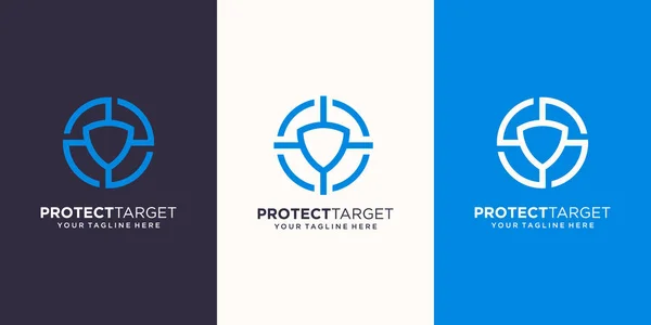Protección Objetivo Logotipos Plantilla Escudo Símbolo Combinado Con Signo Destino — Vector de stock