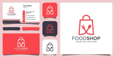 Gıda Dükkanı Logosu Şablon, kaşık ve çatal bıçakla birleştirilmiş çanta dizayn etti.