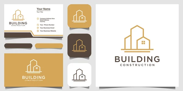 Building Logo Design Line Art Style City Building Abstract Logo — Stock Vector
