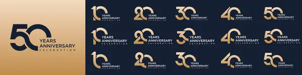 Kutlama etkinliği, düğün, tebrik kartı ve davetiye, vektör illüstrasyonları için altın rengi olan 10. ve 50. yıl dönümü logotip tasarımı
