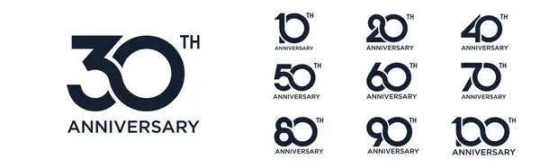 10. yıl dönümü ve 100. yıl dönümü logo tasarımları. Kutlama etkinliği, düğün, tebrik kartı ve davetiye için soyut numara, vektör illüstrasyonu