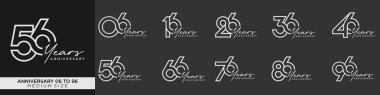 koleksiyon yıldönümü 16 'dan 96' ya, yaratıcı sayı dizayn vektörü illüstrasyonu.