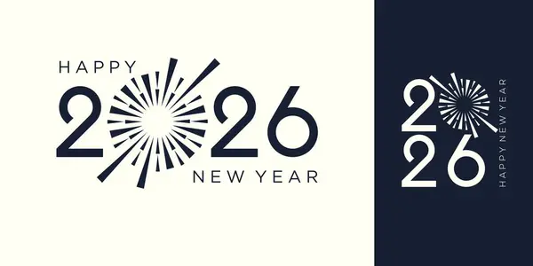 2026 Mutlu Yeni Yıl logosu tasarım vektörü. Havai fişekler ve modaya uygun yeni yıl 2026 tasarım şablonu.